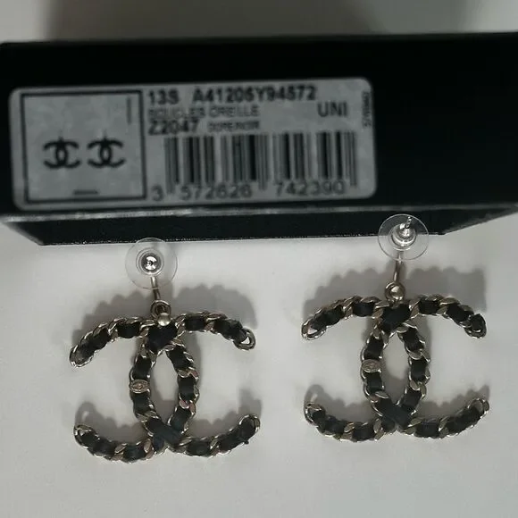 Chanel Vintage Black Gold Chain Dangle Jumbo Earrings Rare Limited Edition - Picture 7 of 14